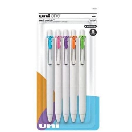 Unione One Retractable Gel Pens - Medium Point - Assorted Color, 5PK UBC70381